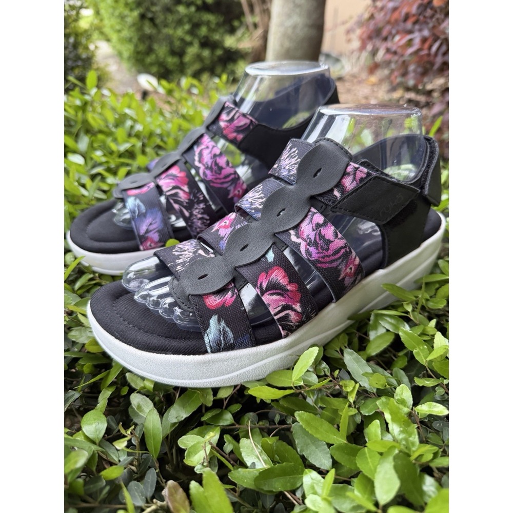 Ryka Aloha Women's Adjustable Multi-Strap Floral Pattern Wedge Sandals 8.5